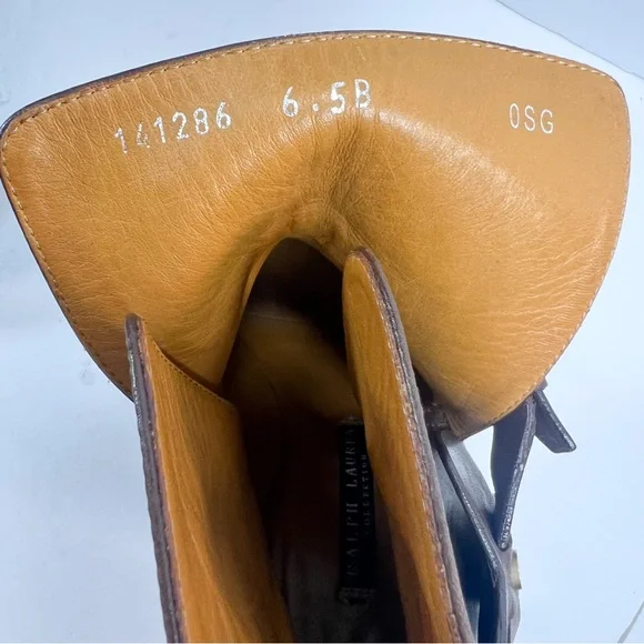 Ralph Lauren Collection Purple Label Heeled Booties Brown Leather size 6.5 - Picture 4 of 16